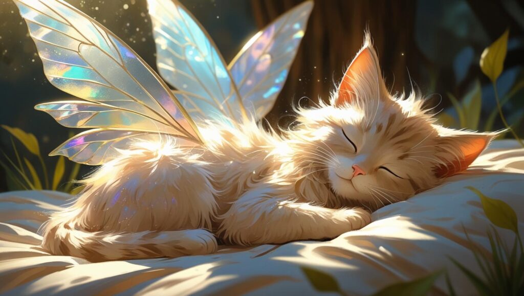 光の中で居眠りしている妖精猫